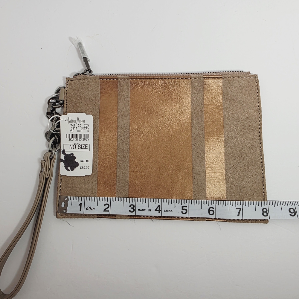 Neiman Marcus Soft Leather Metallic Bronze Wristlet Clutch Heavy Chain Strap - Picture 8 of 10